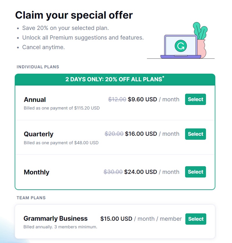 grammarly pricing