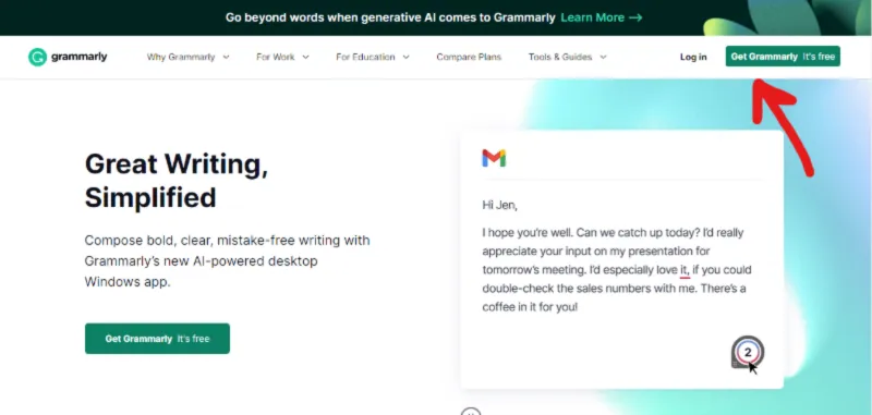 Grammarly pricing page