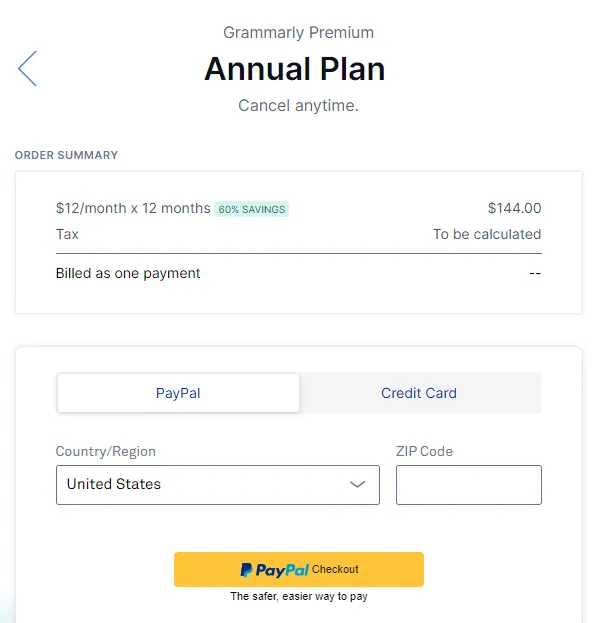 grammarly premium payment